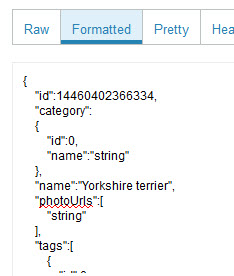 Test Client response message, formatted